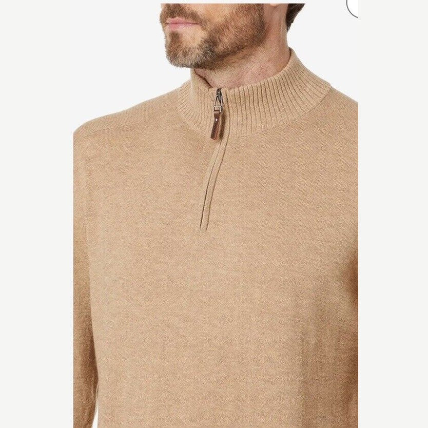 $110 Smartwool Men's Sparwood Zip-Neck Sweater-Toasted Coconut Heather-Small-New