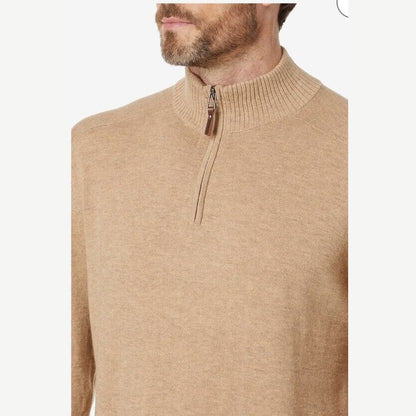 $110 Smartwool Men's Sparwood Zip-Neck Sweater-Toasted Coconut Heather-Small-New
