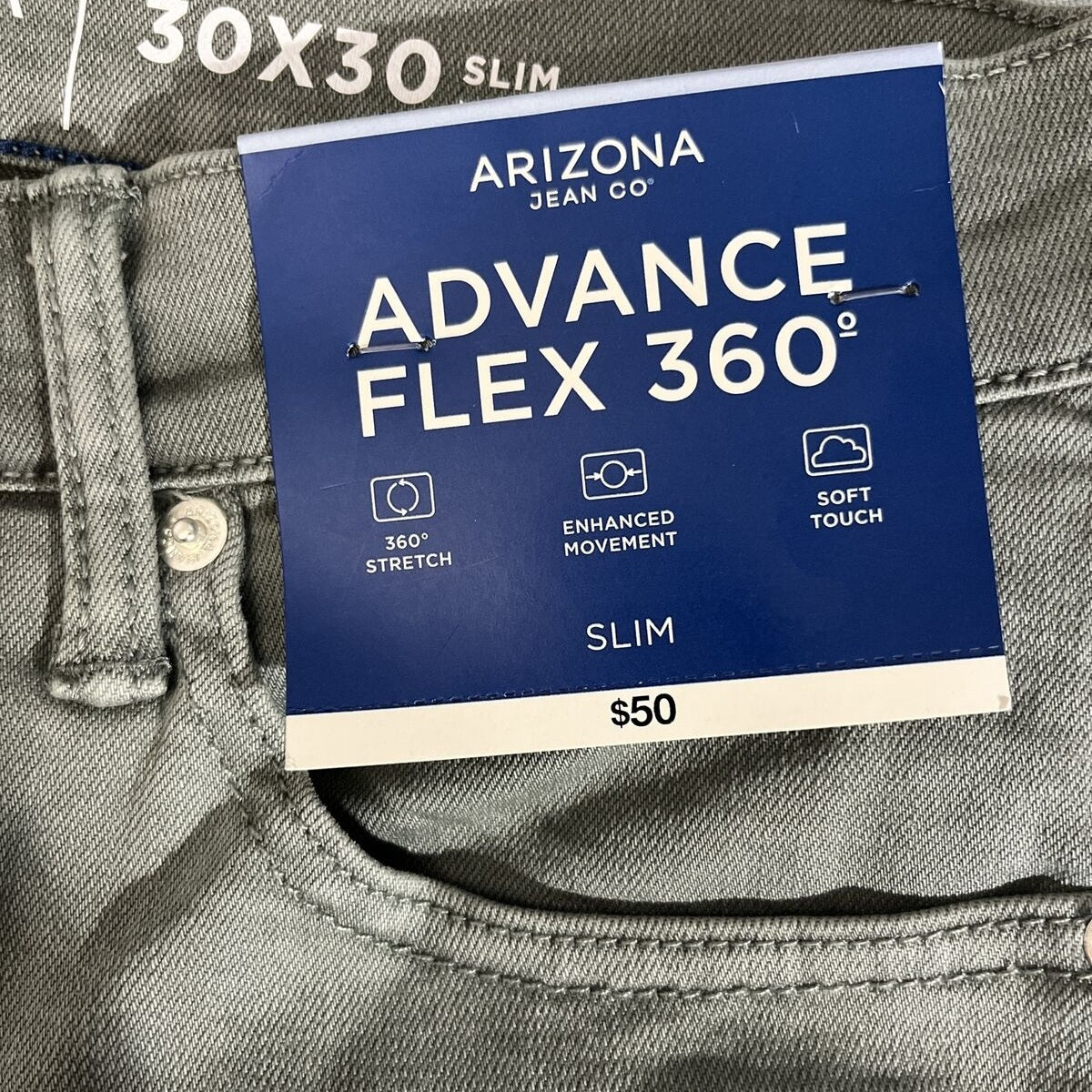 ARIZONA JEAN CO. Men’s Advance Flex SLIM FIT Jeans- Jade Stone- 30W 30L- New $50