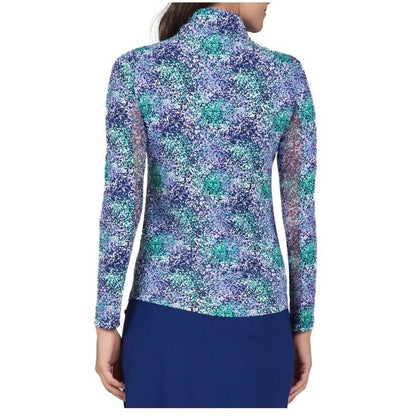 $100 Ibkul Women’s Long Sleeve Zip Mock Neck Top-Spray Paint Purple-XSmall-New