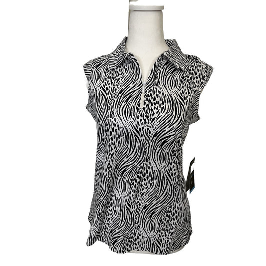 $89 IBKUL Women’s Sleeveless Zip Polo Top Shirt- Alena Black/White - Small -New
