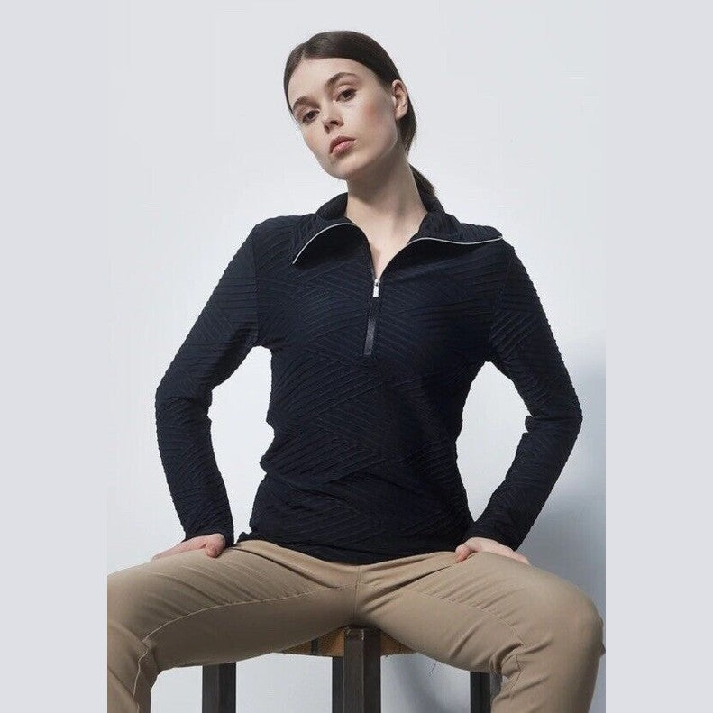 $130 DAILY SPORTS Women's Florence Roll Neck Zip Golf Shirt- Black -Medium -New