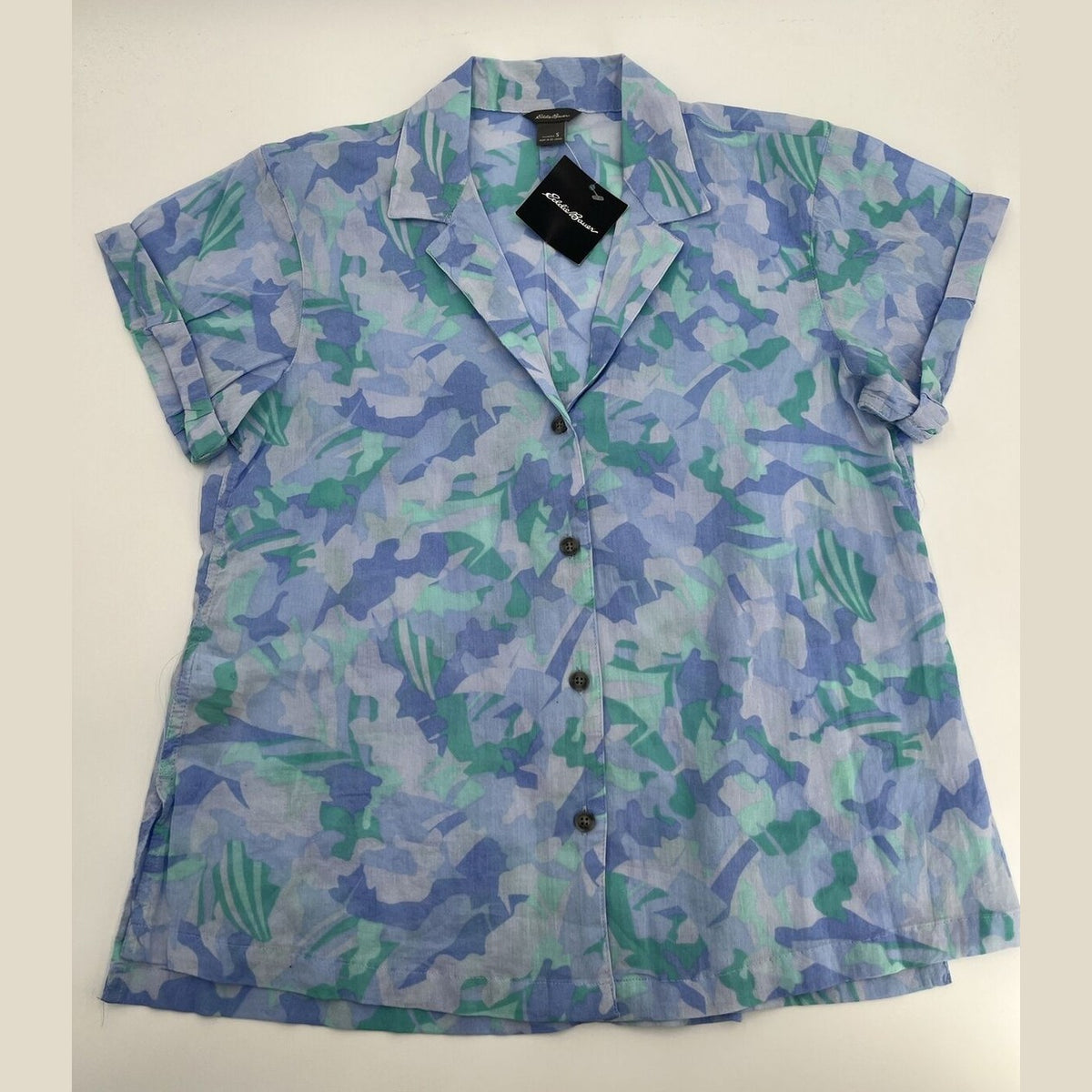 Eddie Bauer Women's Packable Camp Shirt Short Sleeve-Azure- Small-NWT $60