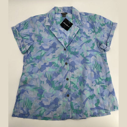 Eddie Bauer Women's Packable Camp Shirt Short Sleeve-Azure- Small-NWT $60