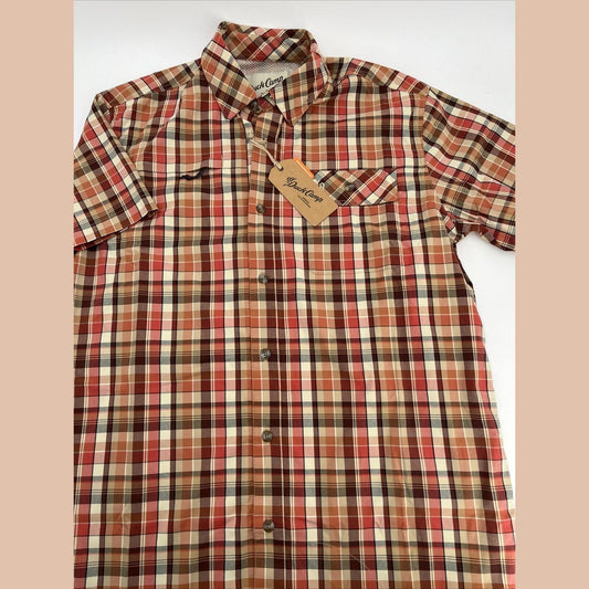 $74 Duck Camp Men’s Fishing Shirt Copper River Plaid Caped Vented Fish- Medium