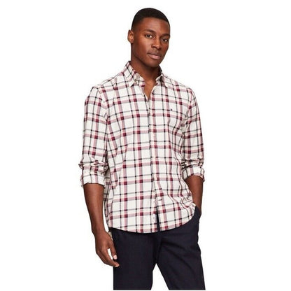 Tommy Hilfiger Men’s Global Striped Check Shirt- Deep Rouge- Small