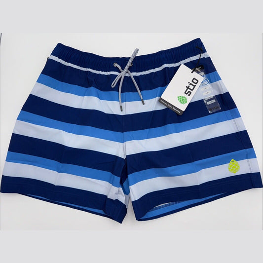 $75 Stio Men’s CFS Drifter Board 5” Shorts -Cobalt Blue Stripes-Size: Large- NWT