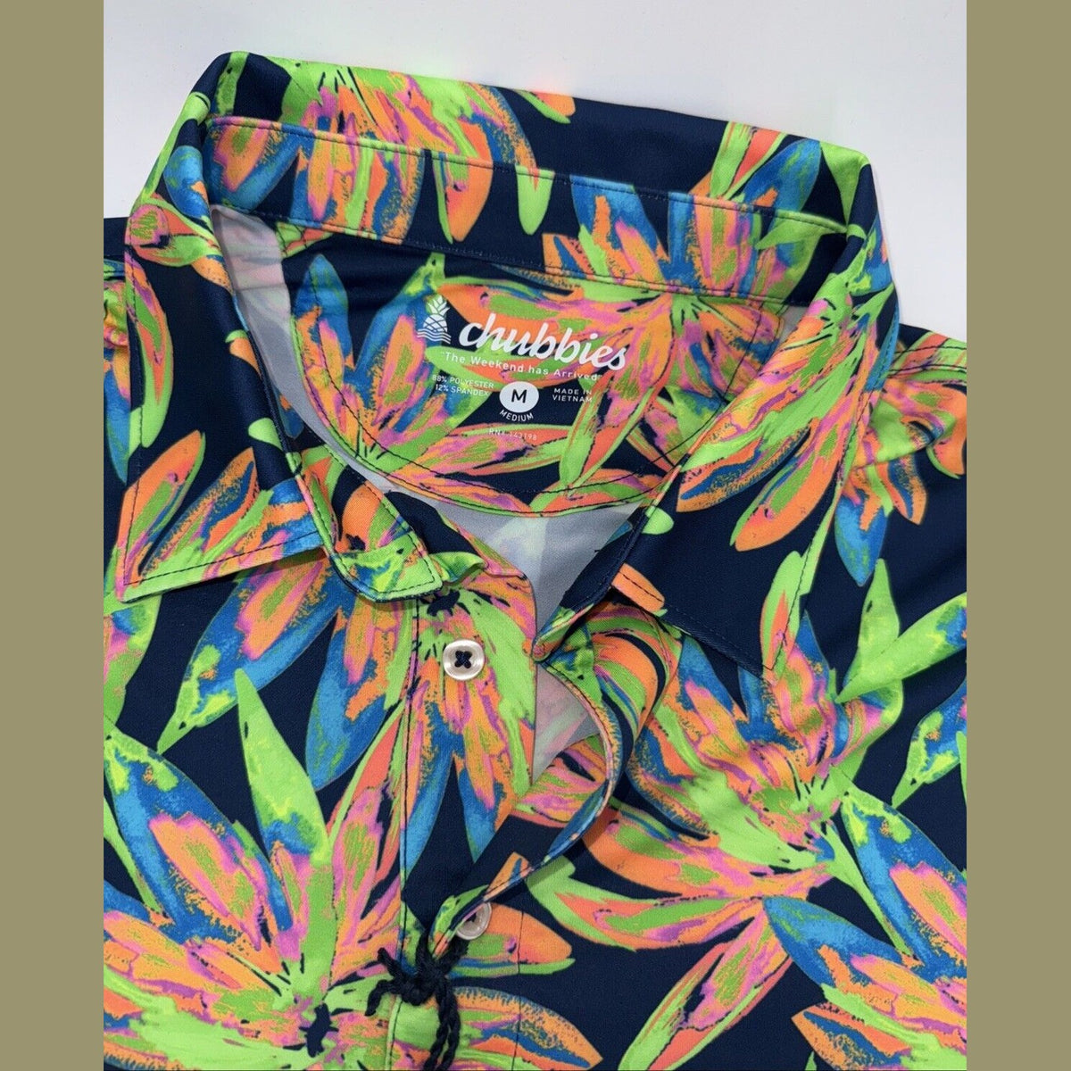 Chubbies Men's The Ocean Flower Performance Polo Shirt-Orange Multi-Medium-New