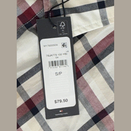 Tommy Hilfiger Men’s Global Striped Check Shirt- Deep Rouge- Small