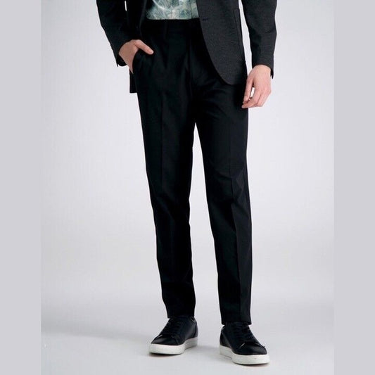 Haggar Men’s Cool Right Performance Flex Slim Fit Flat-Front Pants-Black-32Wx32L