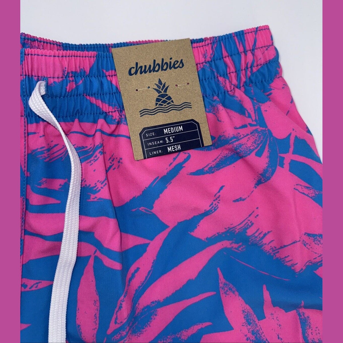 $70 Chubbies The Palm Springers 5.5" Inseam Swim Trunks-Pink/Blue-Medium-New Tag