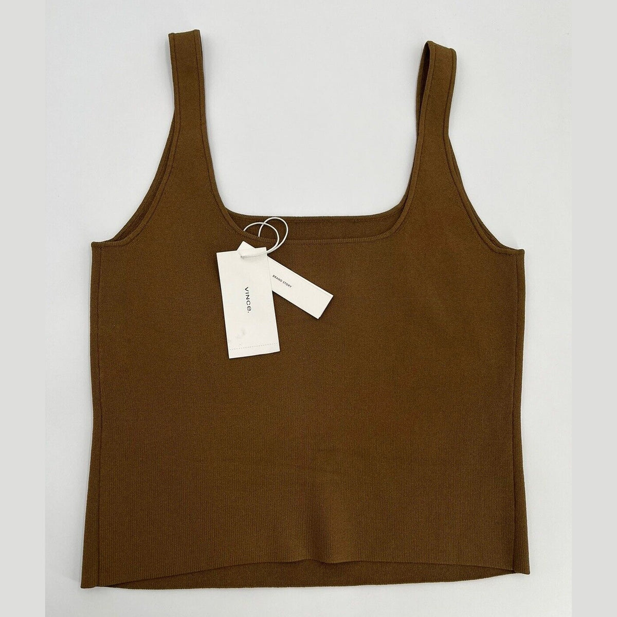 $245 Vince Women's Square Neck Viscose Tank Top - Cottonwood-Size: Small-NEW TAG