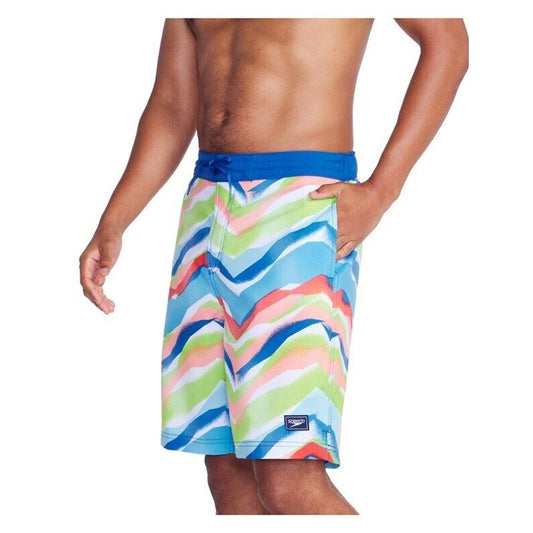 $62 Speedo Men’s Bondi 9""  Comfort Stretch Lined Boardshorts-Multi-Medium-New