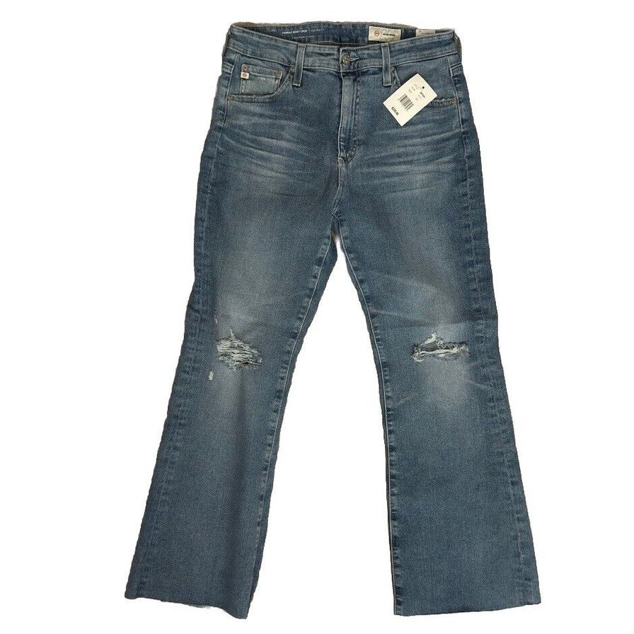 $235 AG Women’s Farrah Boot Crop Denim- 20 Years Undertow Destructed- Size 28