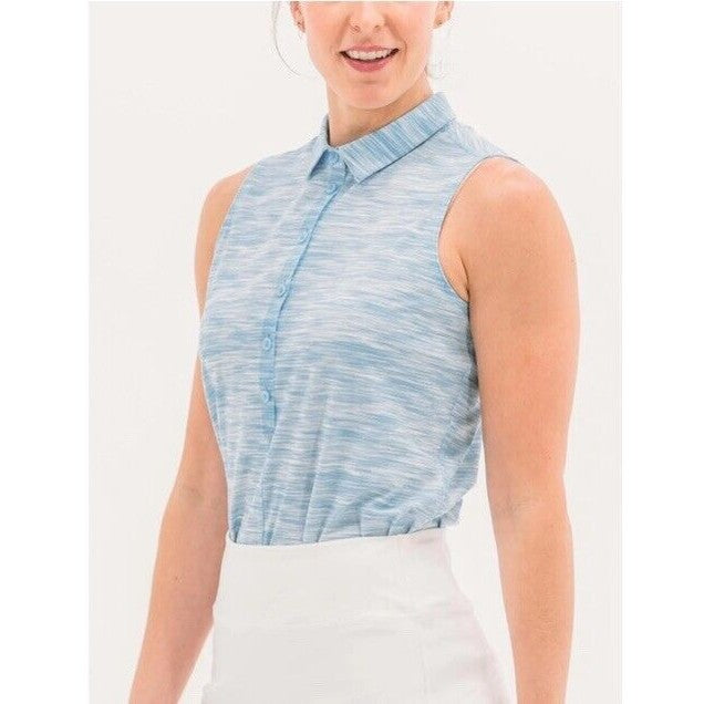 Foray Golf Women's Sleeveless Polo - Blue Melange- Large - MSRP $100