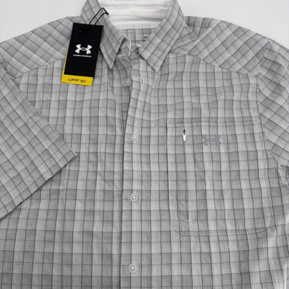 $55 Under Armour Men's Plaid UA Tide Chaser 2.0 Button Front Shirt-Grey-Medium
