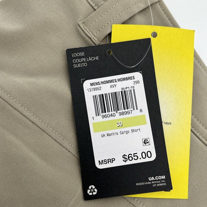 $65 Under Armour Men's UA 10” Mantra Soft Cargo Shorts- City Khaki Size: 30”-NWT