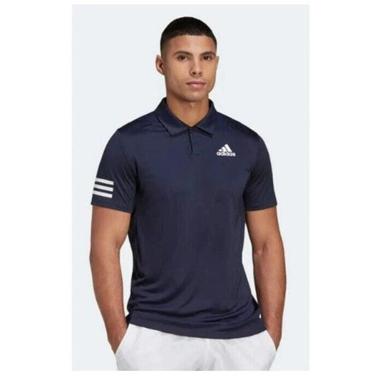 $65 Adidas Men’s Polo Shirt 3 Stripe Regular Fit Performance Golf-Navy-Small-New
