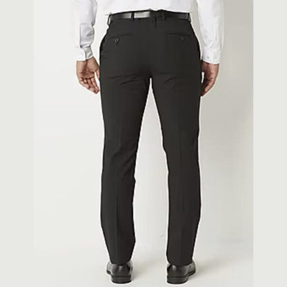 JF J Ferrar Men's Super Slim Dress Pants Slacks Flat Front-Black-34W 30L- New