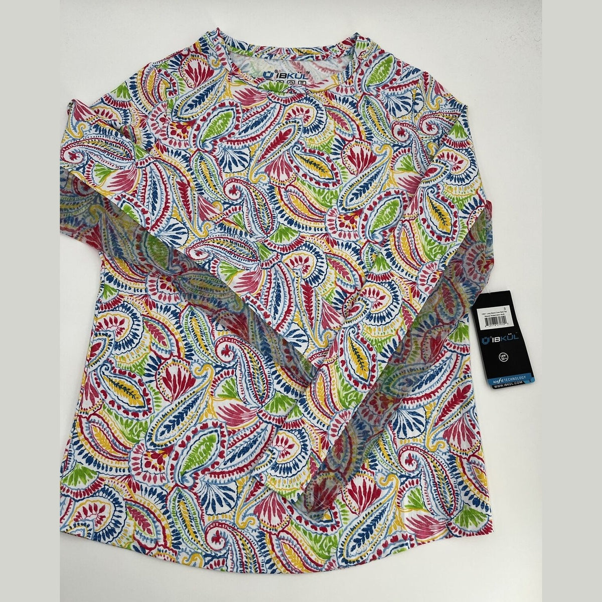 $100 Ibkul Women’s Long Sleeve Crew Neck Top-Massie Watermelon Multi-Small-New