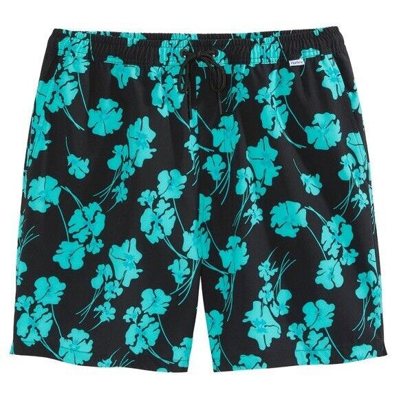 $40 Hurley Men's Salem Performance Woven Shorts-Black Teal-Medium-NEW