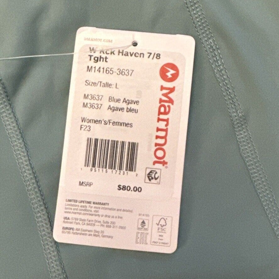 $80 Marmot Women's Rock Haven 7/8 Tights UPF 50- Blue Agave- Large - NWT