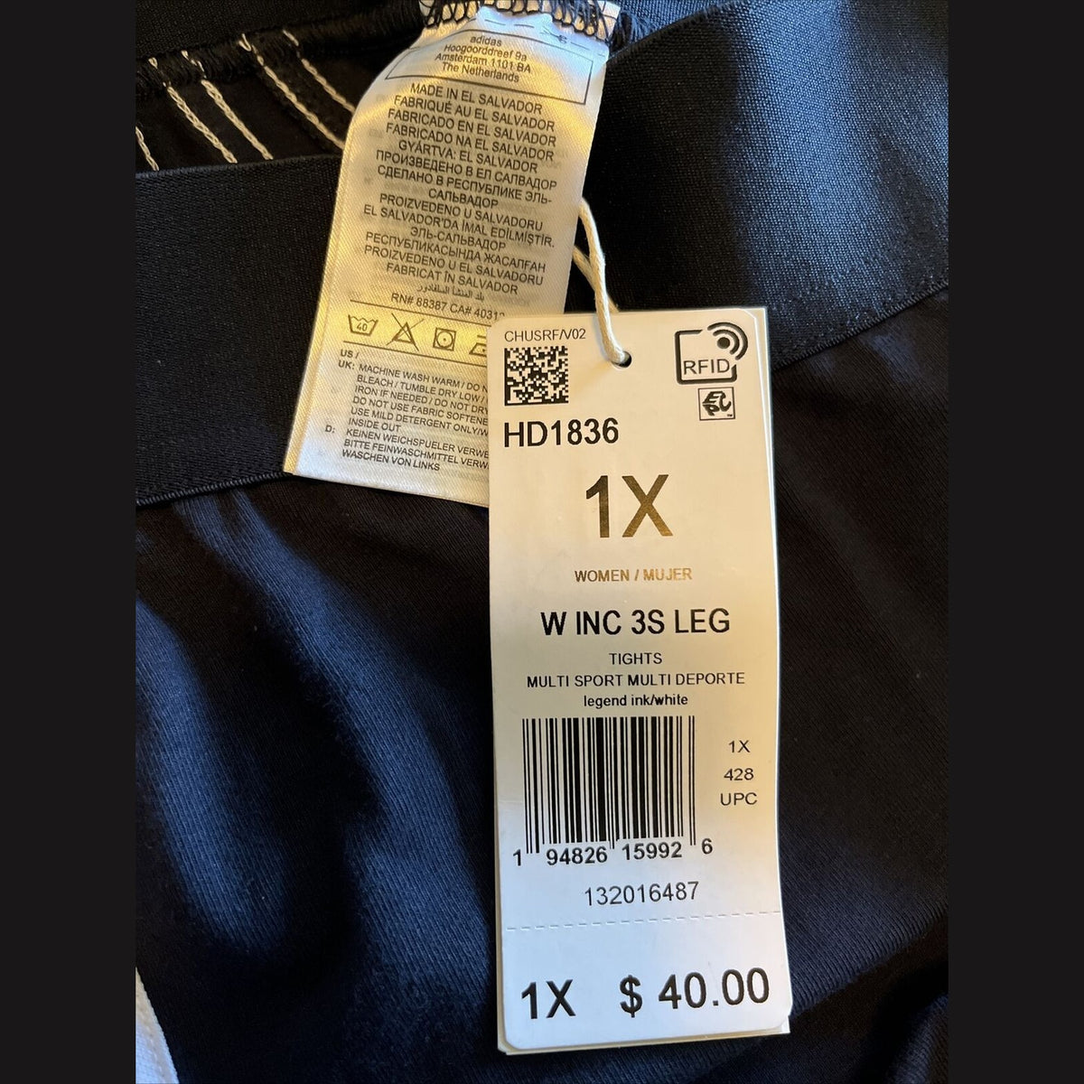 adidas Women's Essentials 3-Stripes Leg - Legend Ink/White - 1X- New Tags