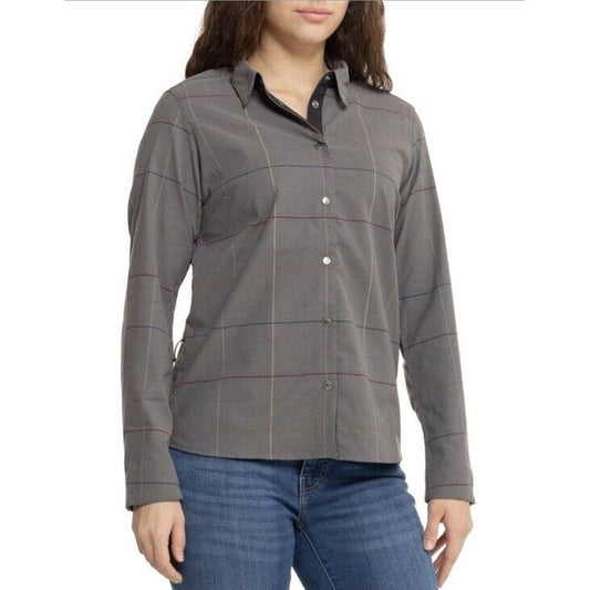 $180 FjallRaven Women’s Rider’s Flannel Plaid Thick Shirt- Grey Multi-Medium