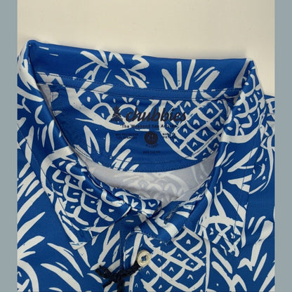 Chubbies Men's The Thigh Napple Performance Polo Shirt- Blue Pineapple - XLarge