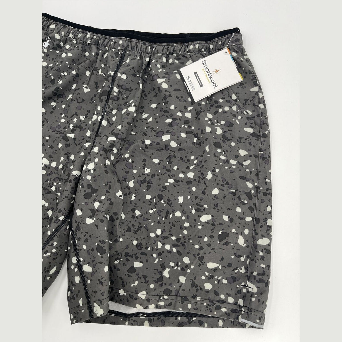 $75 Smartwool Men’s Merino Sport Lined Run Hike Shorts- Black Print-Small-New