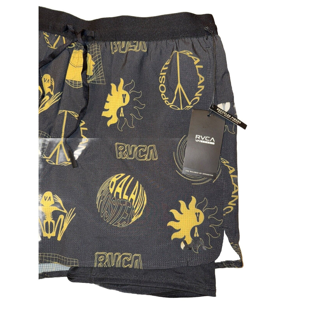 $86 Rvca Men's Active Performance 2 In 1 Runner  Shorts - Black/Gold- Large -New