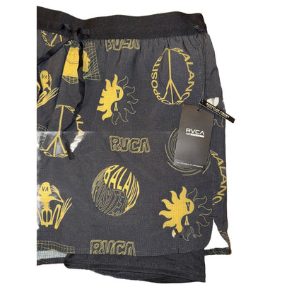 $86 Rvca Men's Active Performance 2 In 1 Runner  Shorts - Black/Gold- Large -New