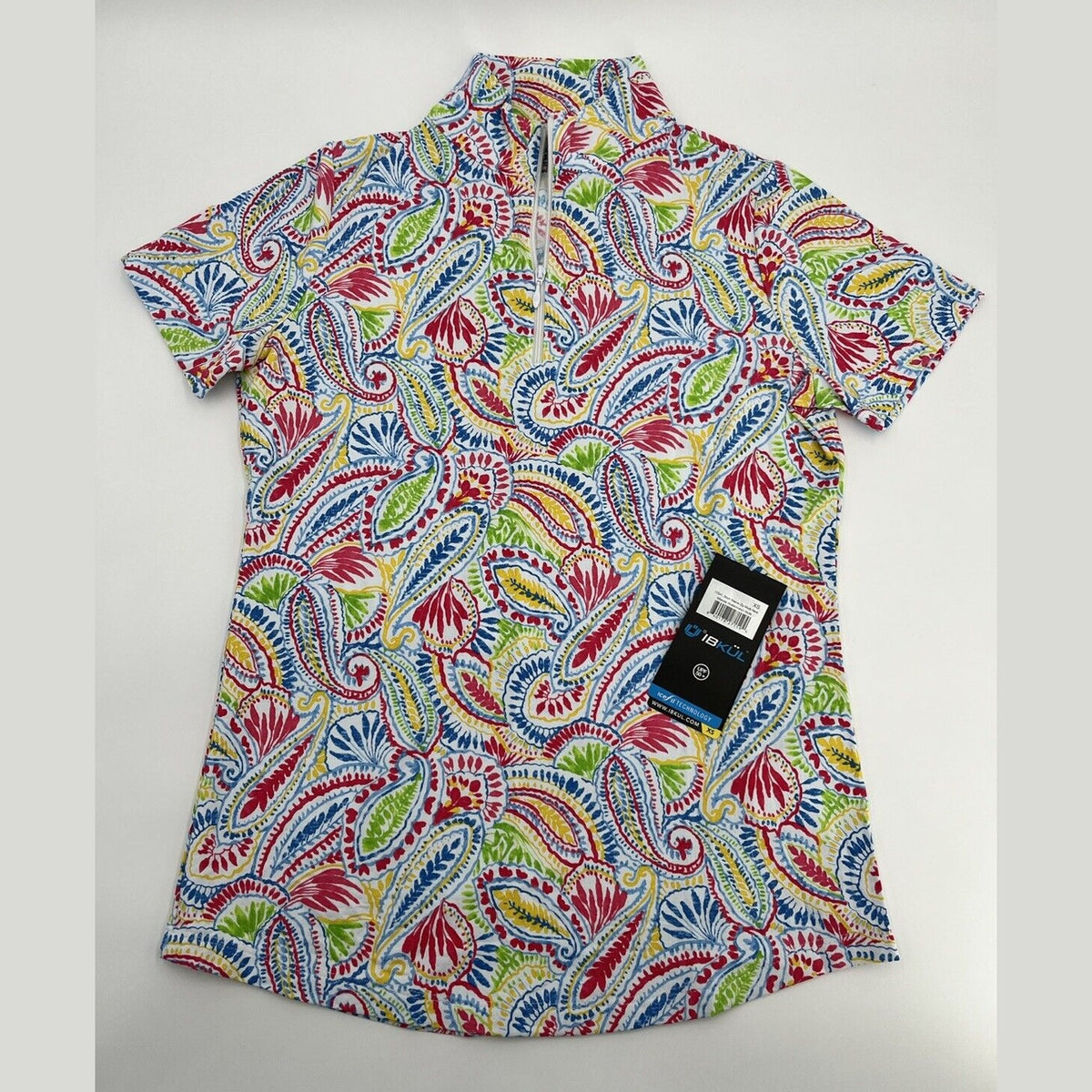 $95 IBKUL Women’s Zip Mock Neck Short Sleeve- Massie Watermelon -XSmall-New Tag