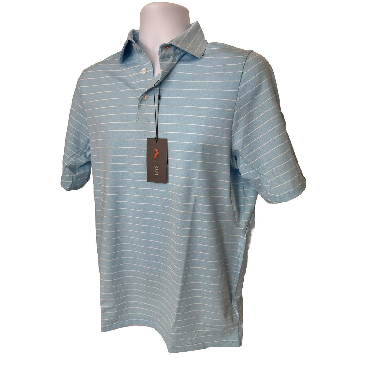 $99 Kjus Men’s Soren Golf Polo Striped Performance Shirt-Blue-Size: 48/Small-New
