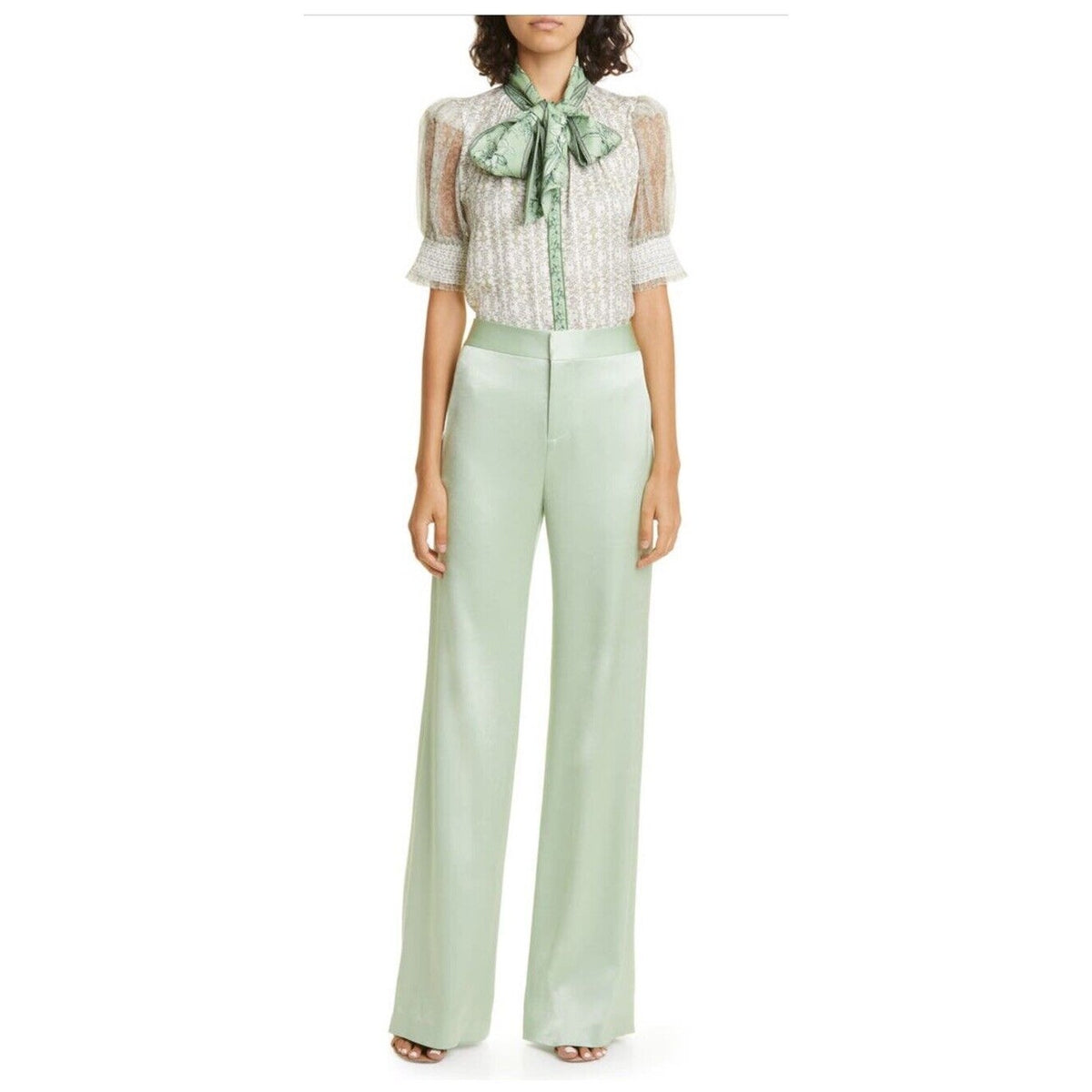 Alice + Olivia Women’s Deanna High-Waist Bootcut Pant-Green Tea-Sz: 2- New $395