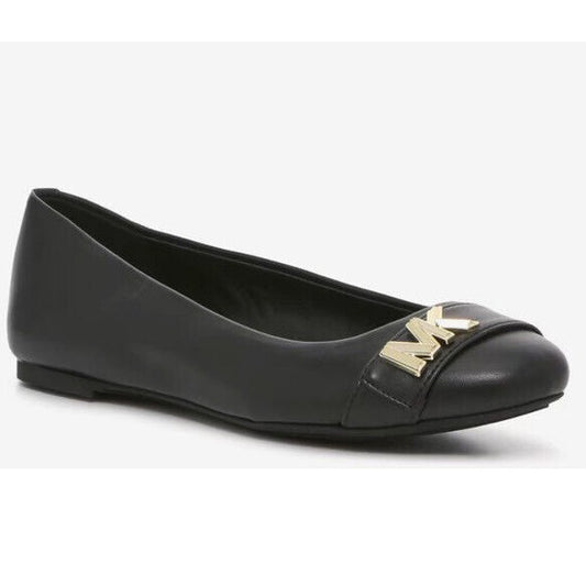 Michael Kors JILLY Ballet Flat MK Logo w/Gold Logo- Black- Size 6.5M - NEW