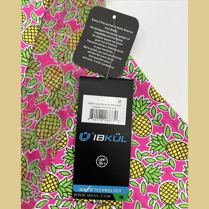 $100 Ibkul Women’s Long Sleeve Zip Mock Neck Top-Chantal Pink/Lime-Medium-New