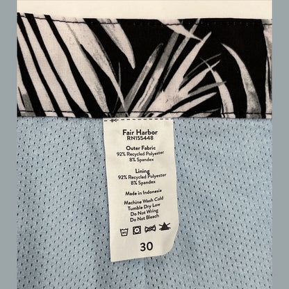 $68 Fair Harbor Men’s Palm Leaf Outdoor Casual Swim Trunks-Black/White-30W-New