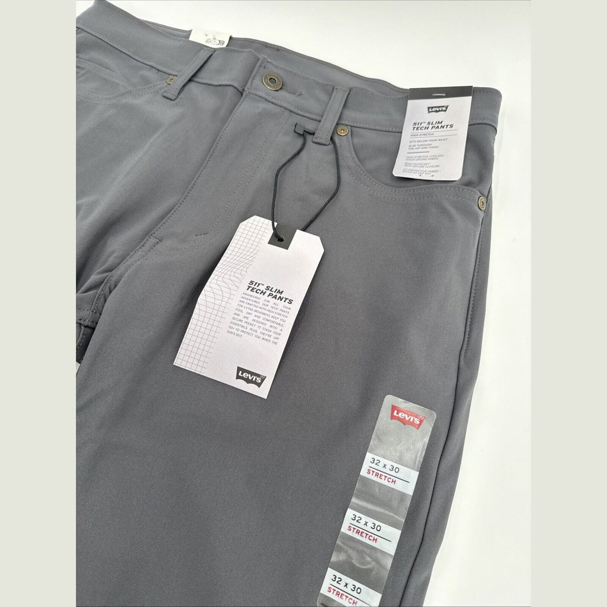 $70 Levi's Men's 511 Slim Tech Pants Stretch A92130010- Grey- 32W 30L - New Tag