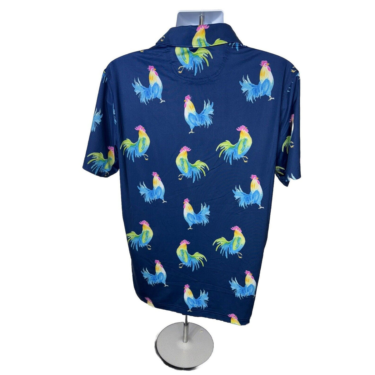 $60 Chubbies Men's The Fowl Play Performance Polo Shirt-Blue Cock-Medium-New Tag
