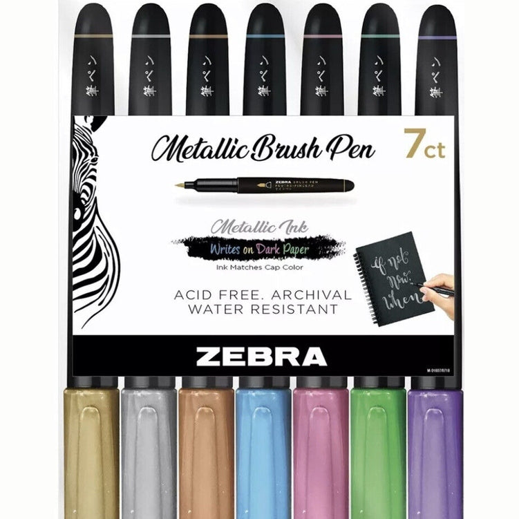 Zebra Metallic Brush Pen Set 7/Pkg-Assorted Colors -01607