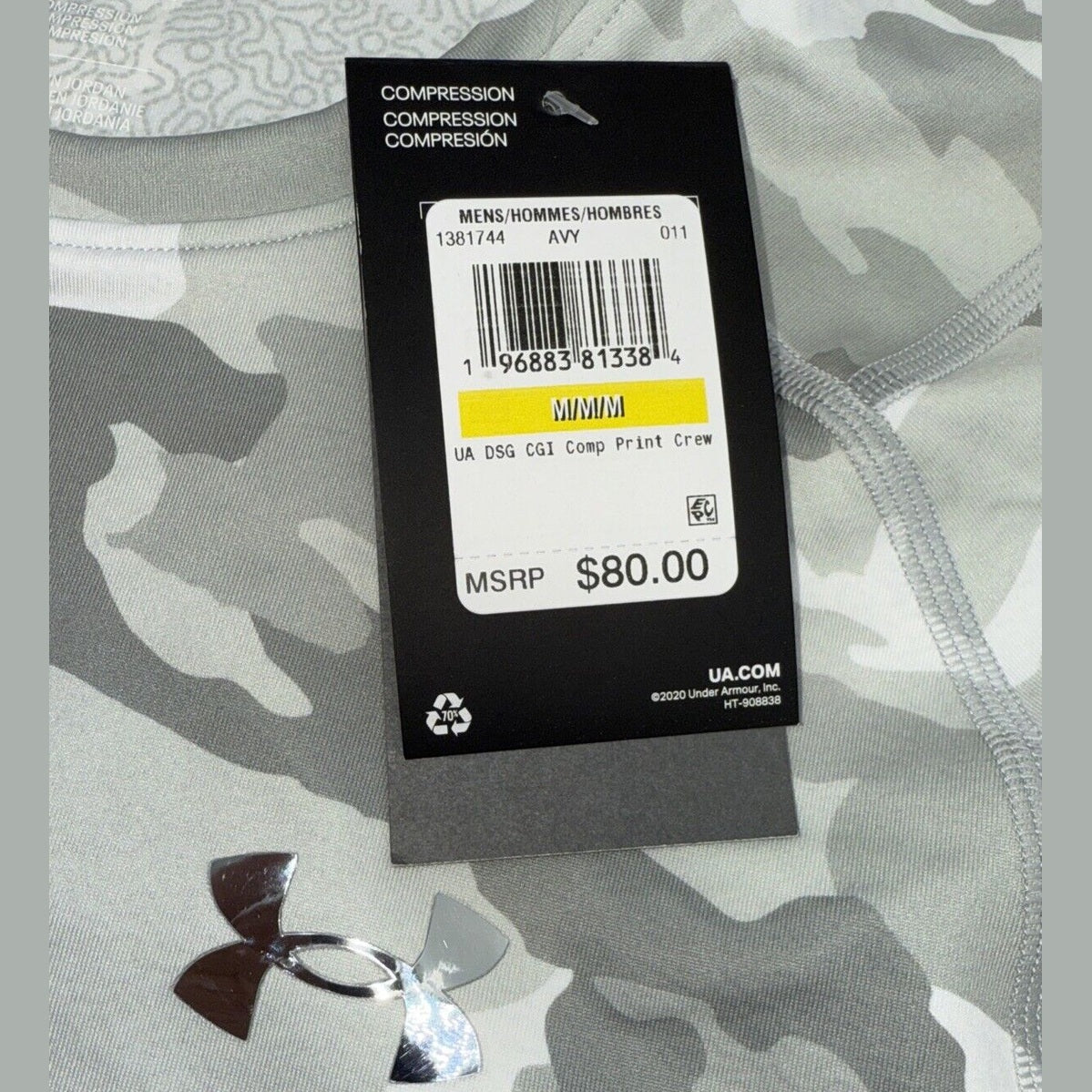 $80 Under Armour Men’s CGI Compression Crew Training Shirt-Gray Camo-Medium-New