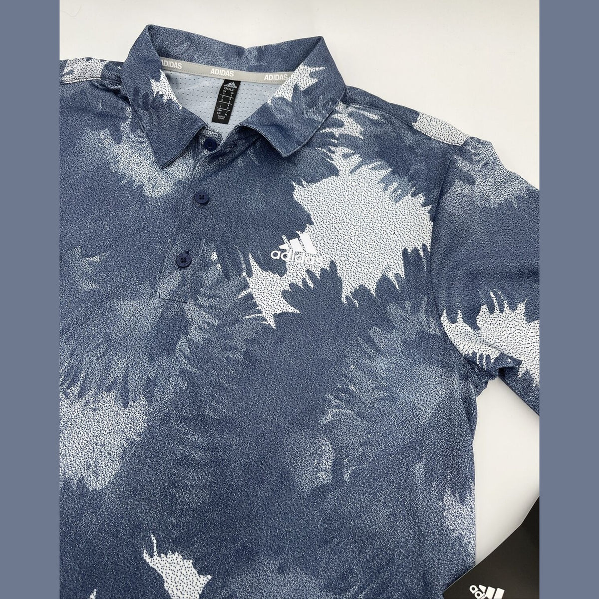 $65 Adidas Men's Flower Mesh Golf Polo Shirt -White/Collegiate Navy- Small -New