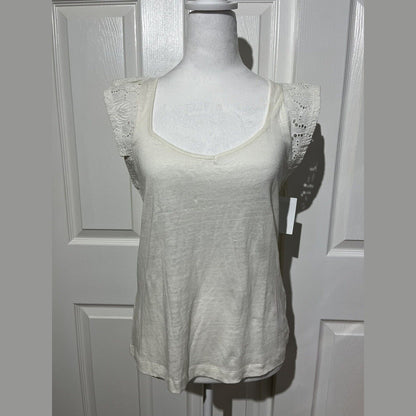 Paige Women’s Giulia Flutter Sleeve Linen T-Shirt - White- Large - New Tag $129