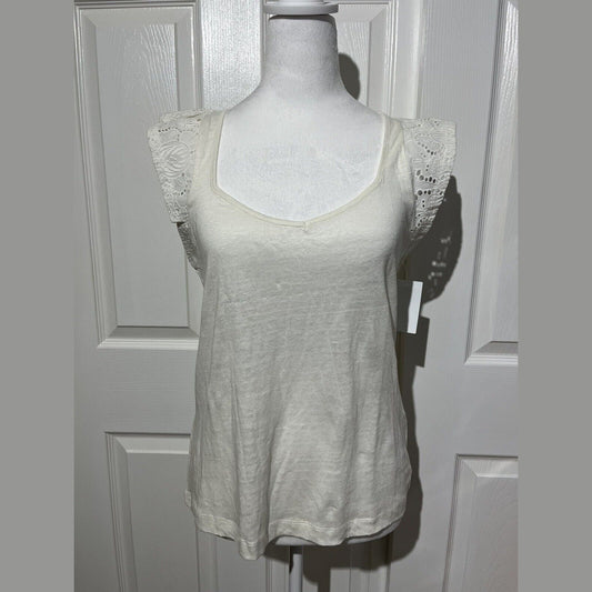 Paige Women’s Giulia Flutter Sleeve Linen T-Shirt - White- Large - New Tag $129