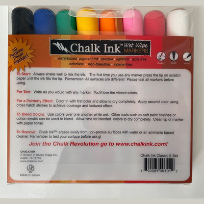 New - Chalk Ink Wet Wipe Markers Classic Set of 8 Chalkboards Mirrors Glass 6mm