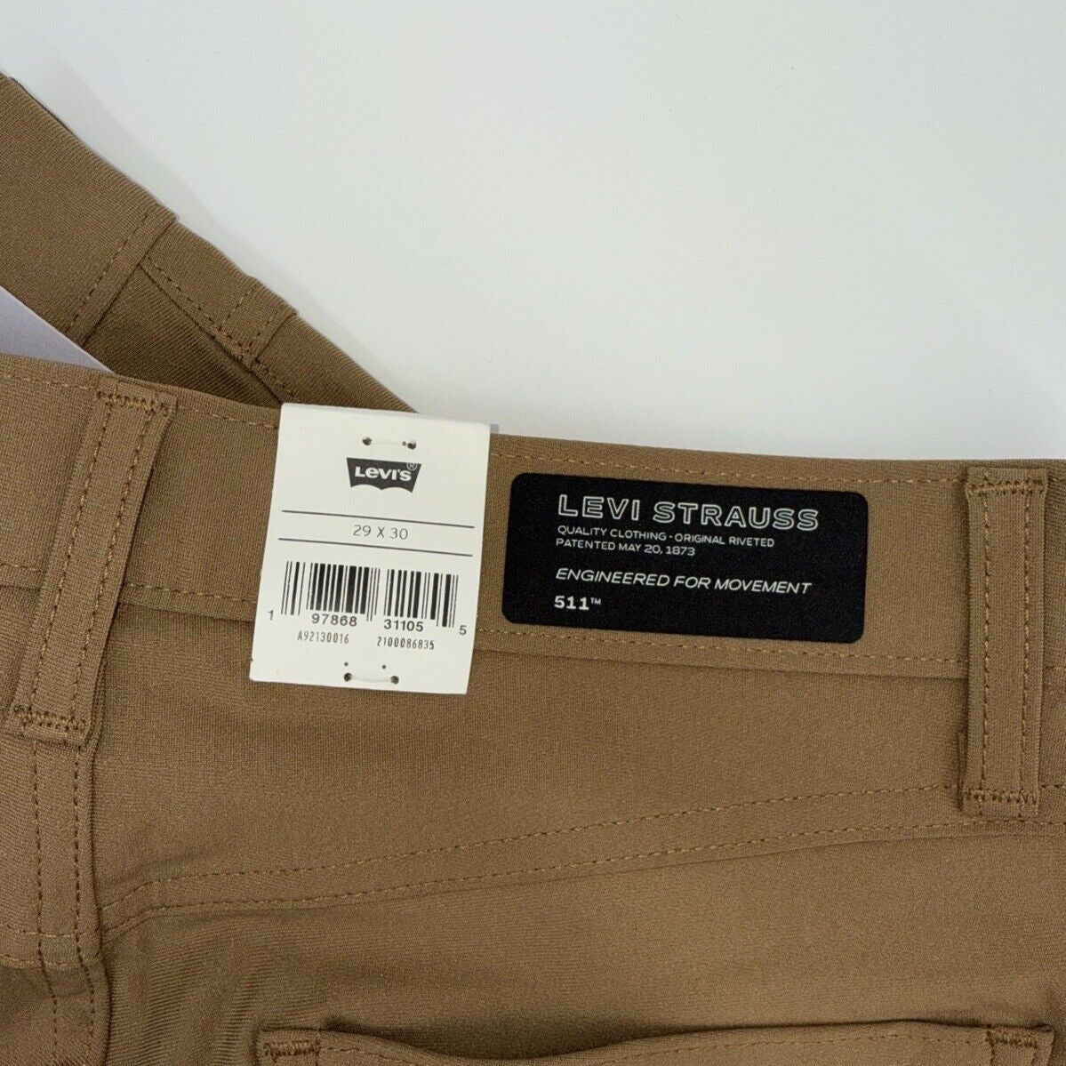 $70 Levi's Men's 511 Slim Tech Pants Stretch A92130010- Tan - 29W 30L - New Tag