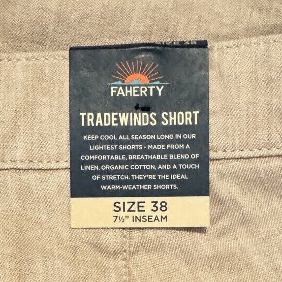 $128 FAHERTY Men’s Tradewinds Shorts 7.5” Inseam Linen Blend-Maui Mauve-38W -New