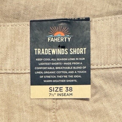 $128 FAHERTY Men’s Tradewinds Shorts 7.5” Inseam Linen Blend-Maui Mauve-38W -New