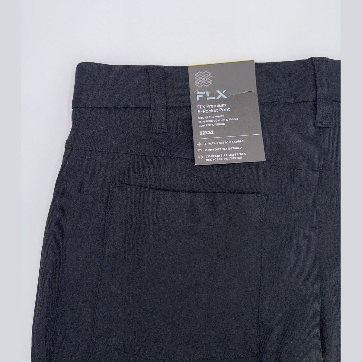 FLX Men’s Premium Slim 5 Pocket Pants- Black- 32W 32L - New Tags